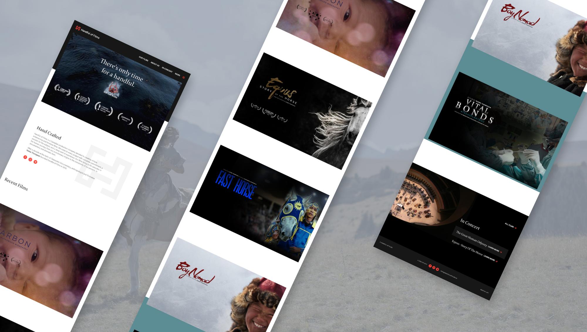 Film pages from the Handful of Films website, laid out at an angle