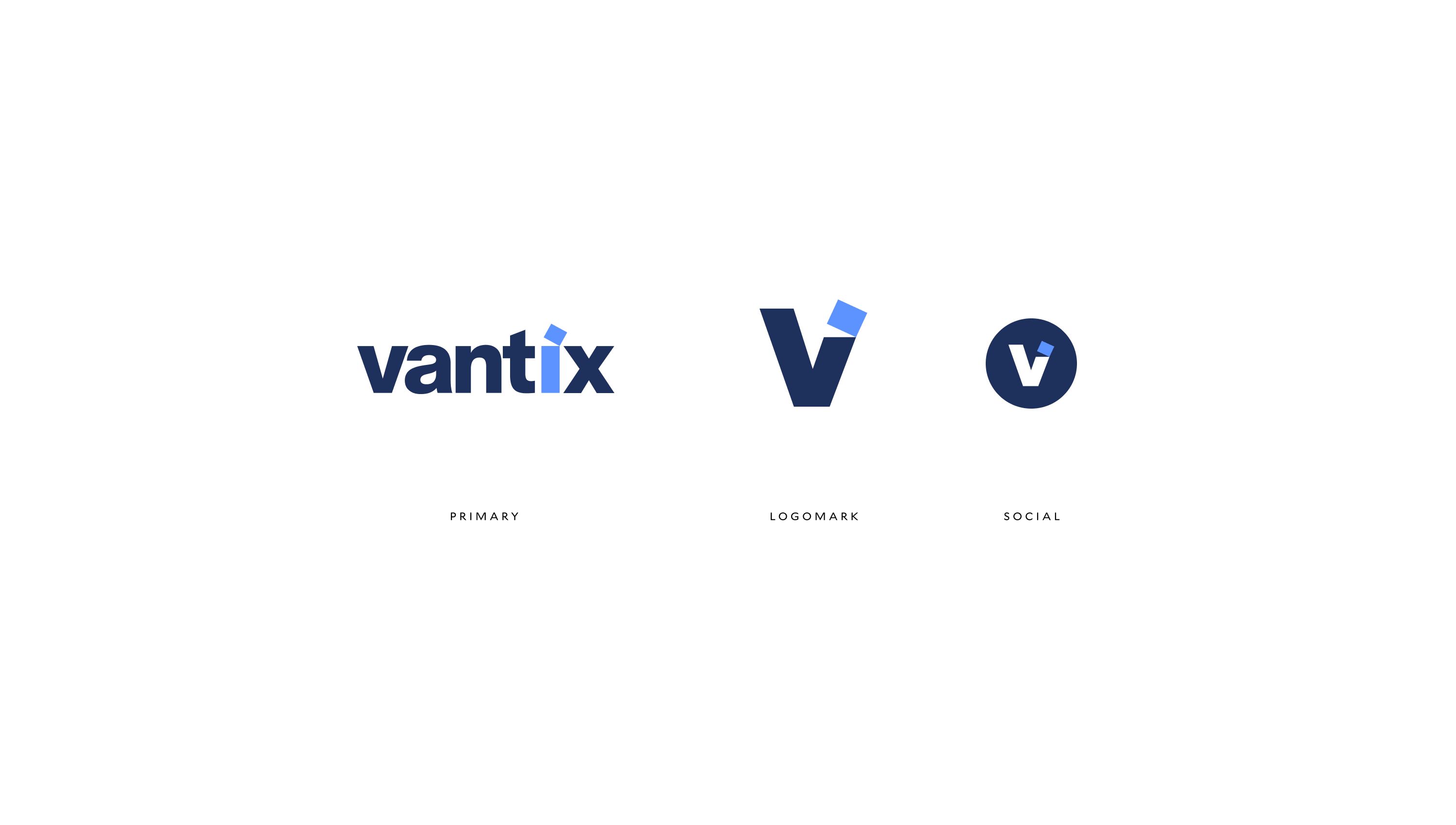 The Vantix logo, logomark and social icon