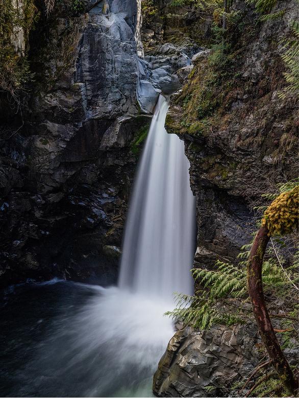 A waterfall pouring into the canyon