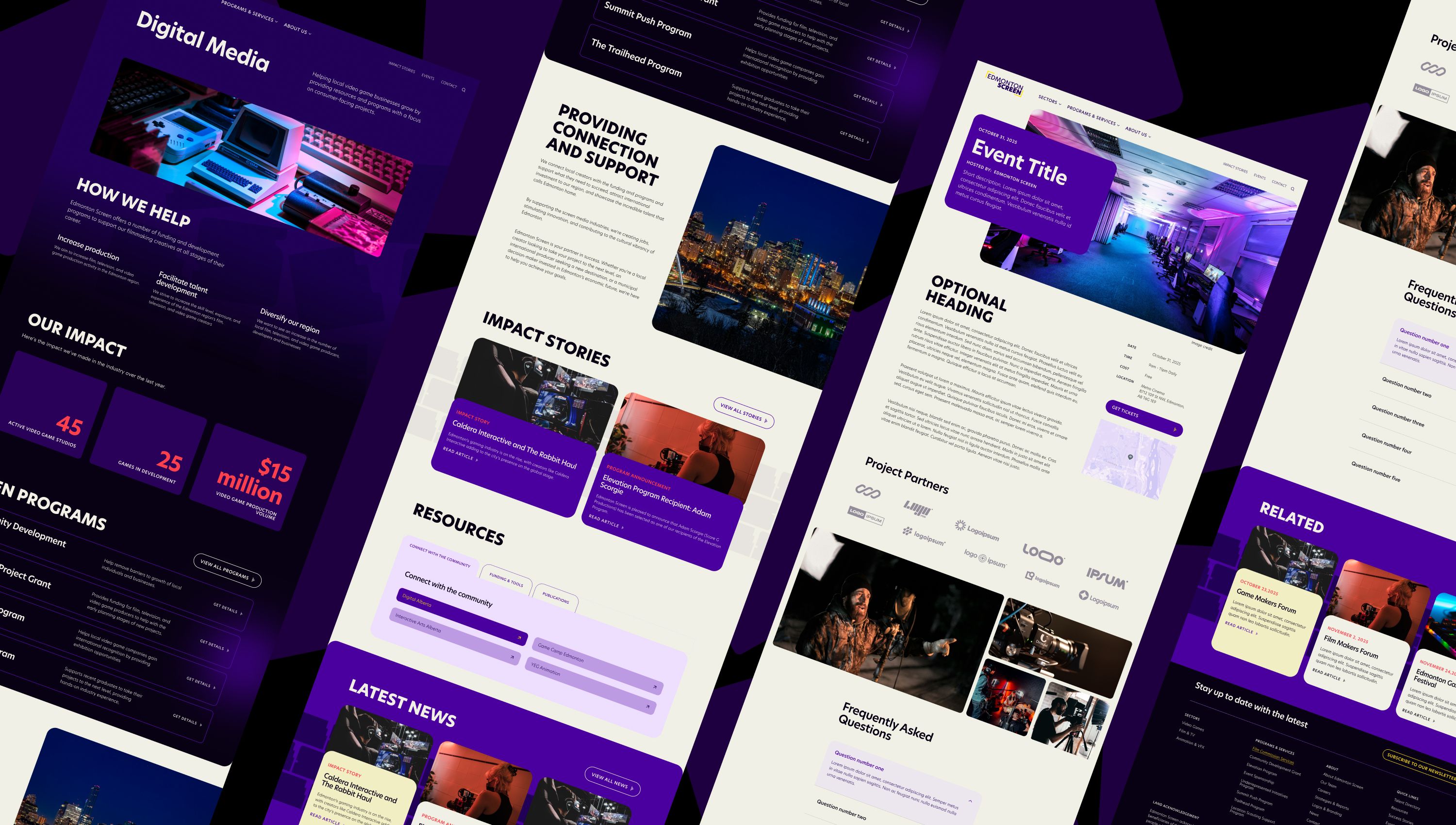 Edmonton Screen program, impact and event pages, laid out at an angle