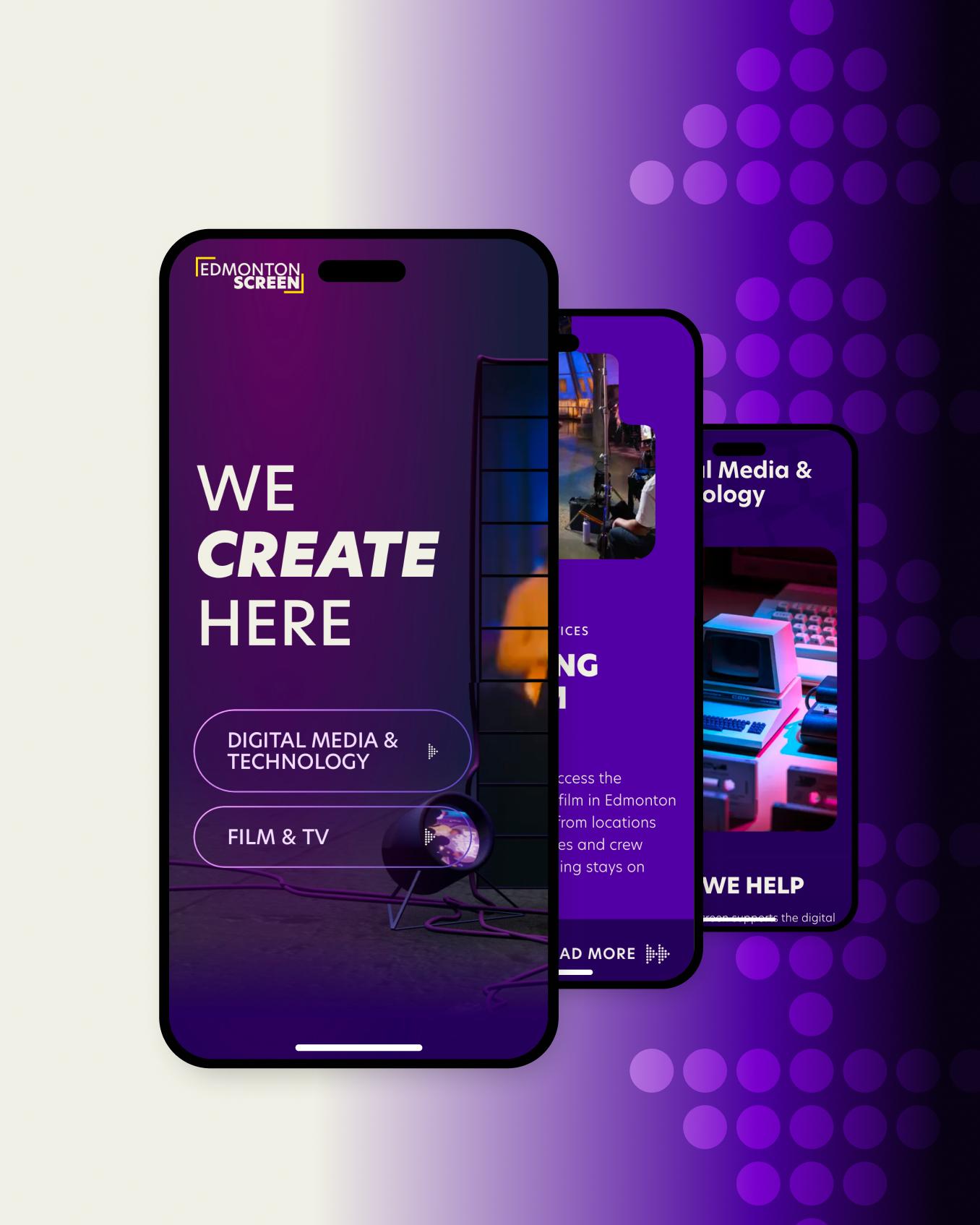 The Edmonton Screen homepage on two phones