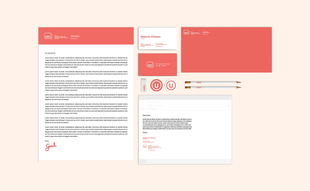 Undo letterhead, envelope and business cards