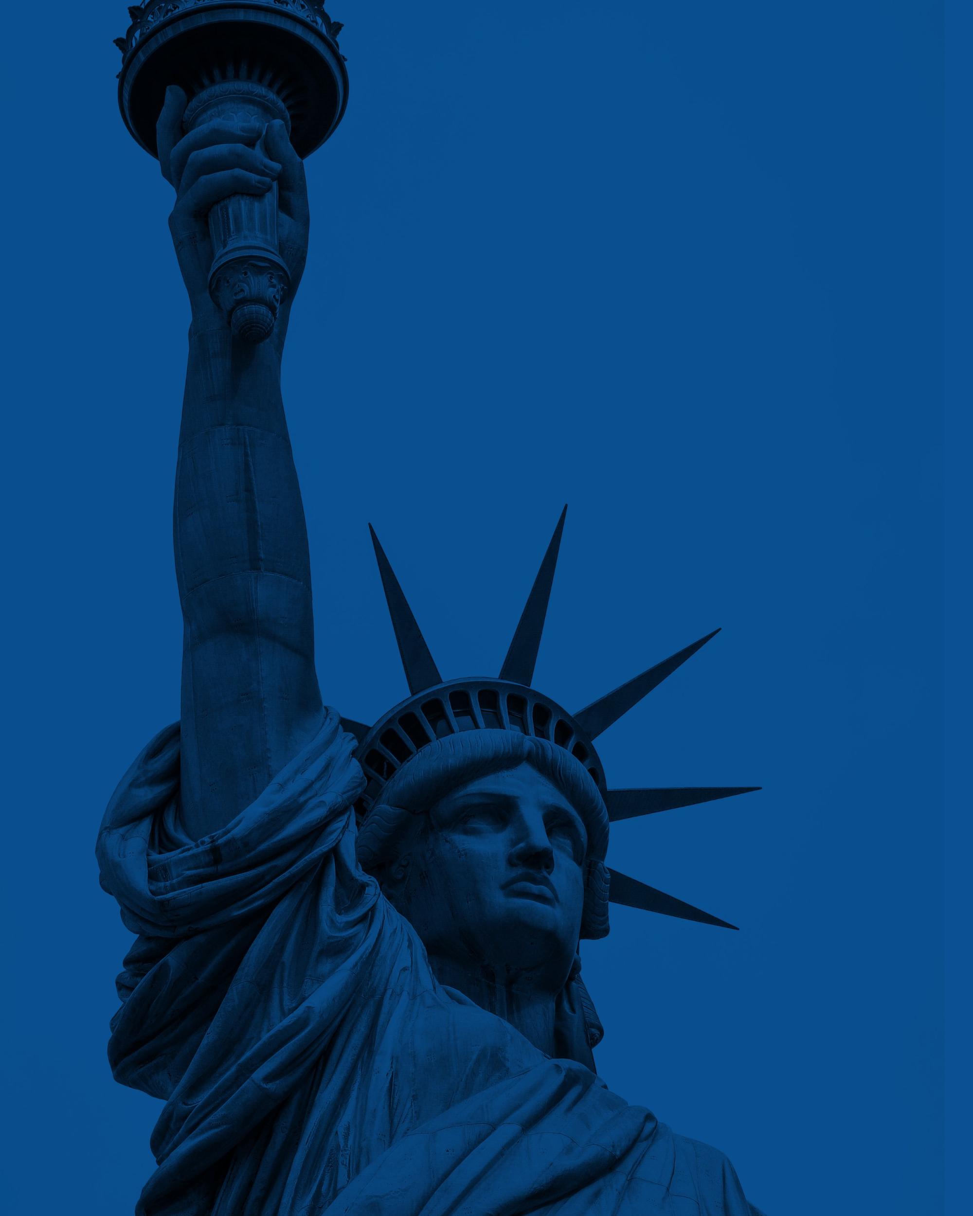 The Statue of Liberty in USAFacts blue
