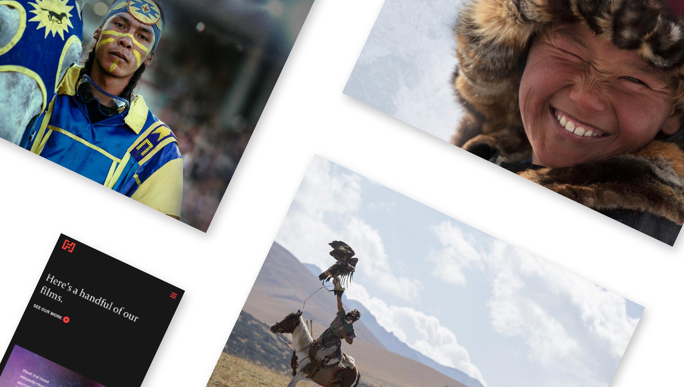 Stills from Niobe Thompson’s films beside the Handful of Films homepage
