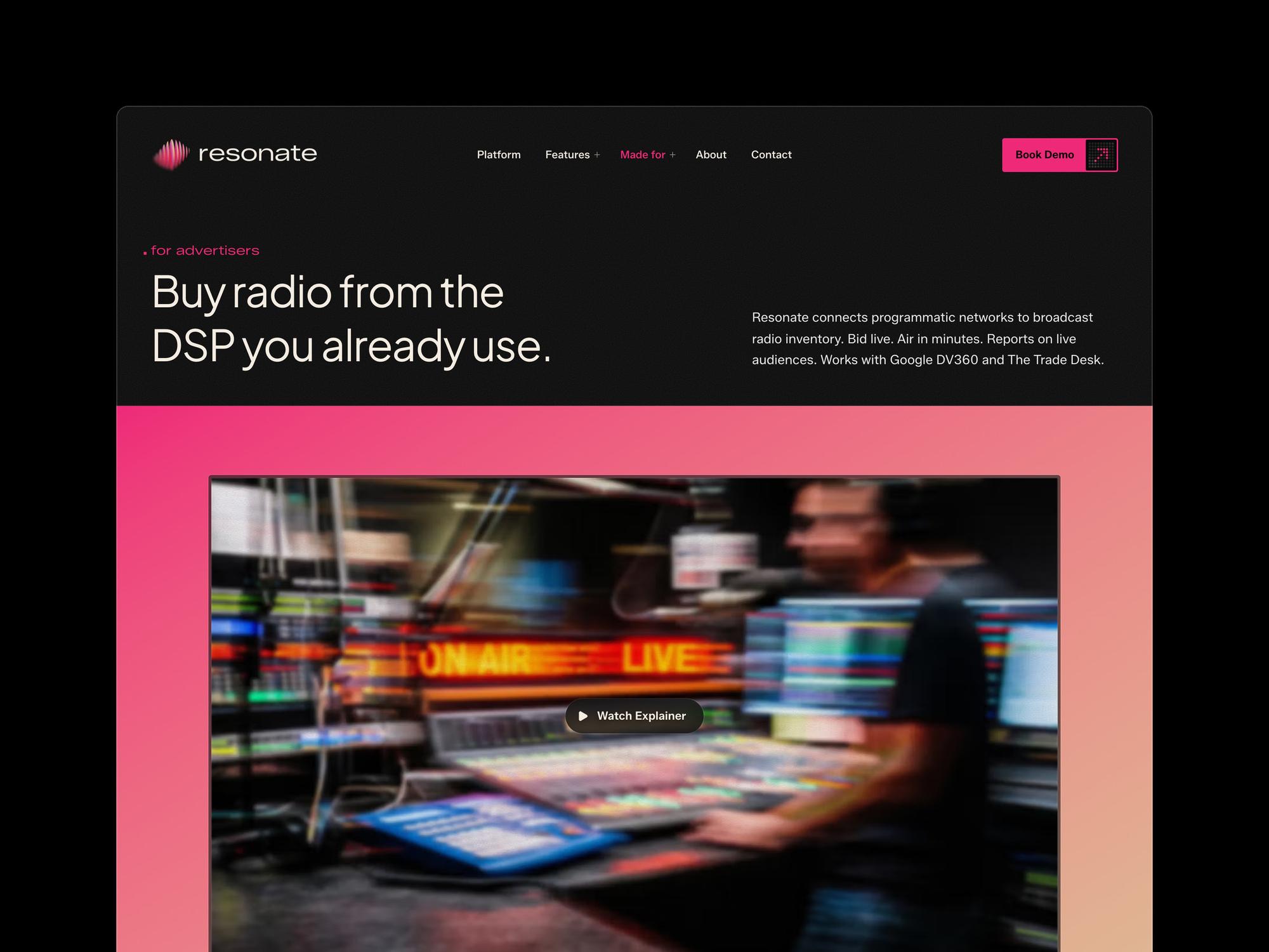 The For Advertisers page: “Buy radio from the DSP you already use”