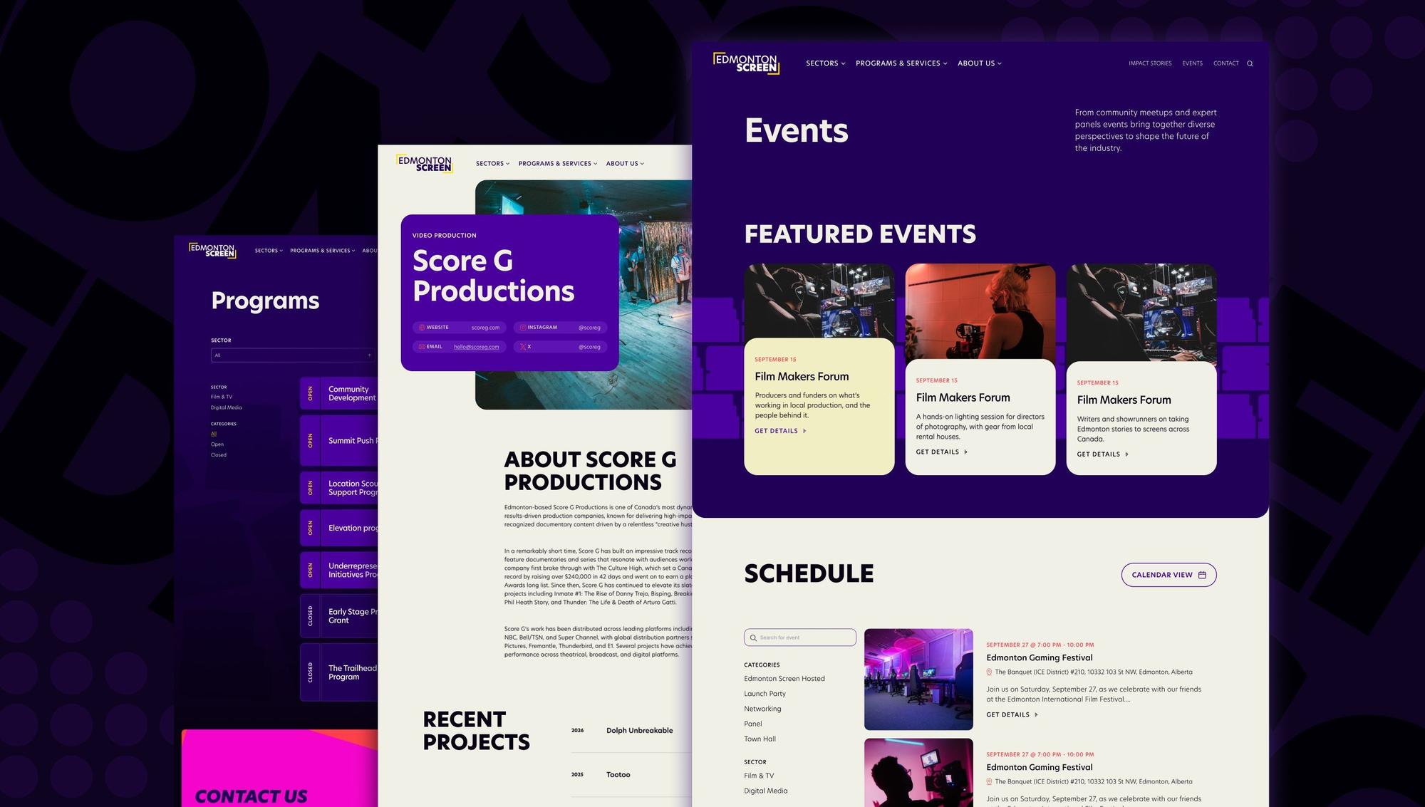 Programs, a production company profile and events from the Edmonton Screen website