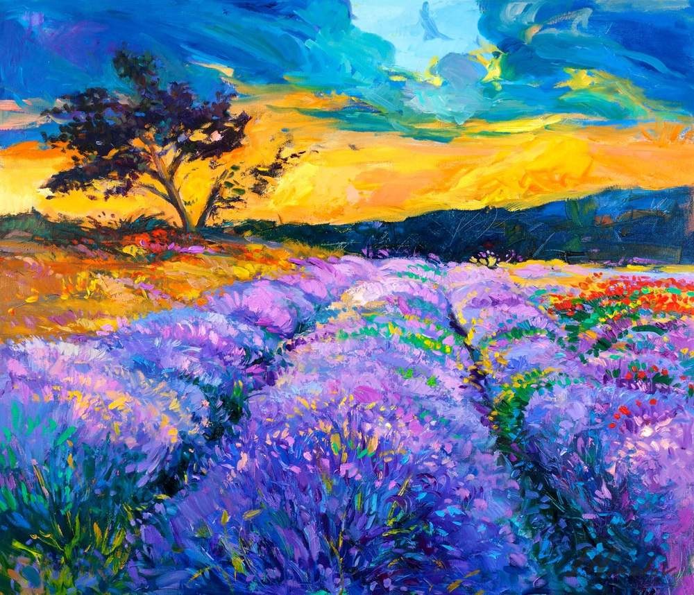 Lavender Field at Sunset — original oil painting by Ivailo Nikolov