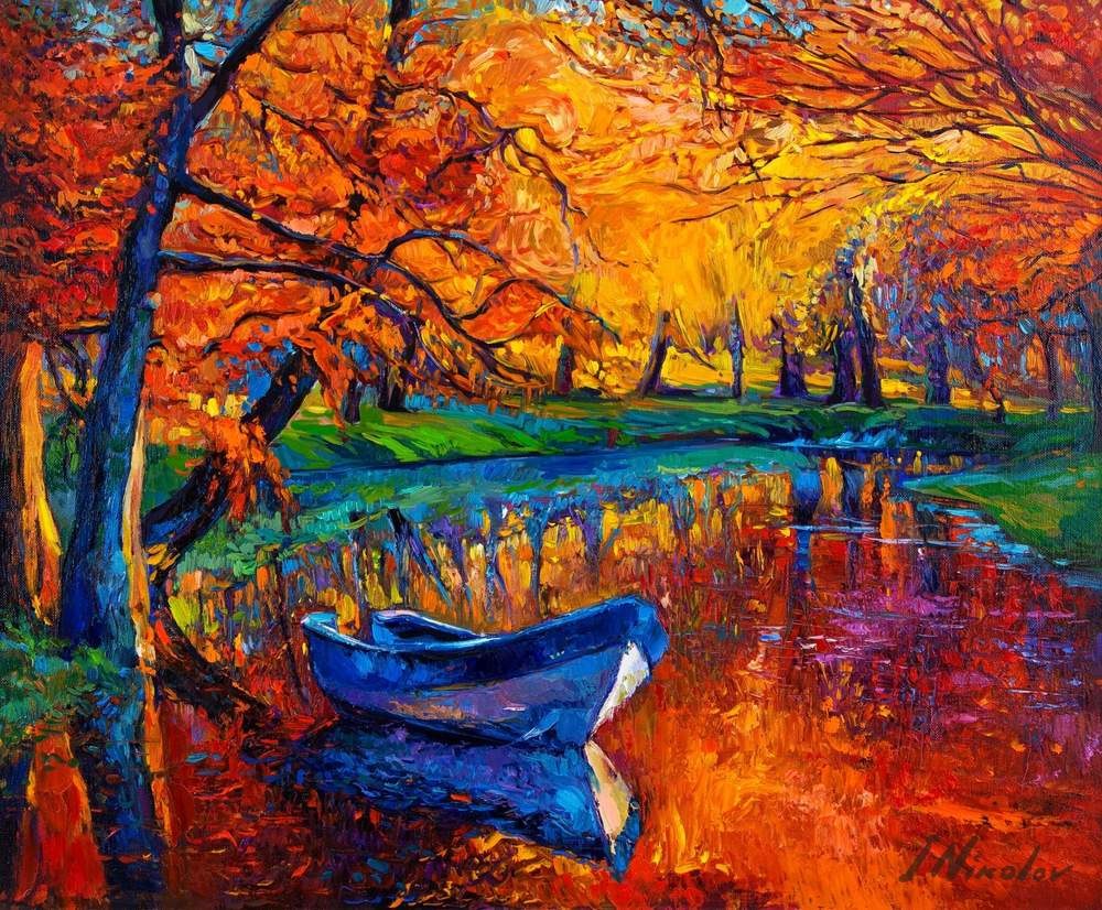 Autumn by the River — original oil painting by Ivailo Nikolov