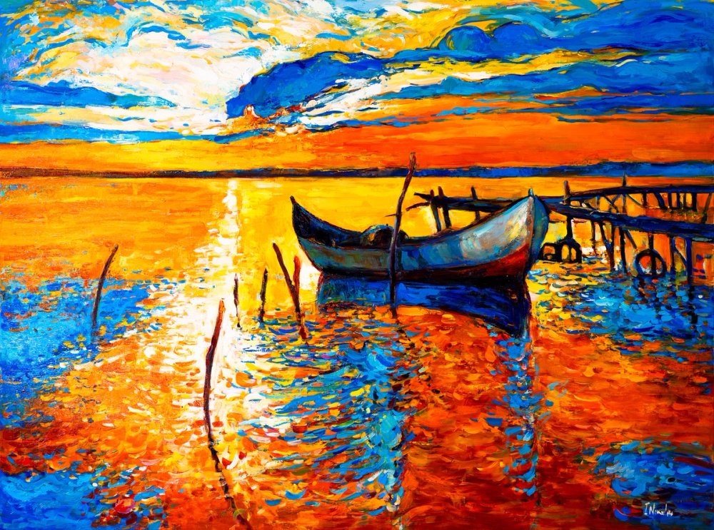 Boat by the Old Pier at Sunset