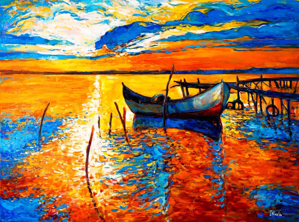 Boat by the Old Pier at Sunset
