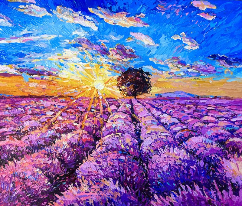 Lavender Under a Blue Sky — original oil painting by Ivailo Nikolov