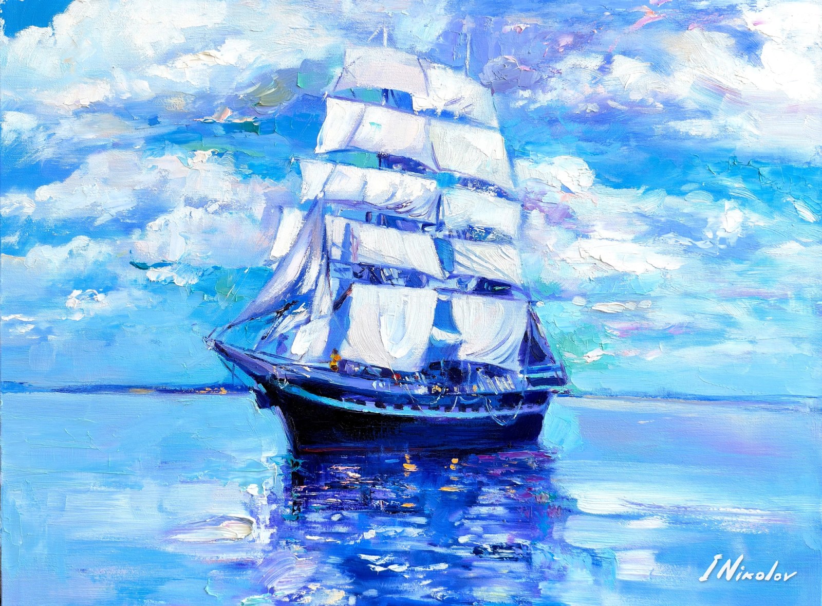 Tall Ship under White Sails — original oil painting by Ivailo Nikolov