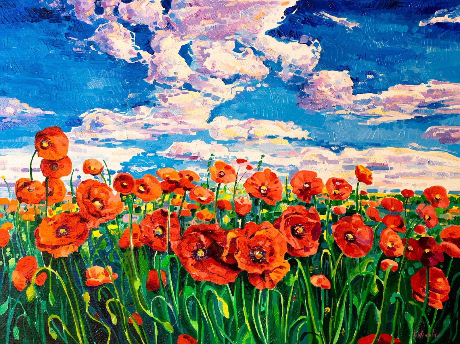 Poppies Under Summer Clouds — original oil painting by Ivailo Nikolov