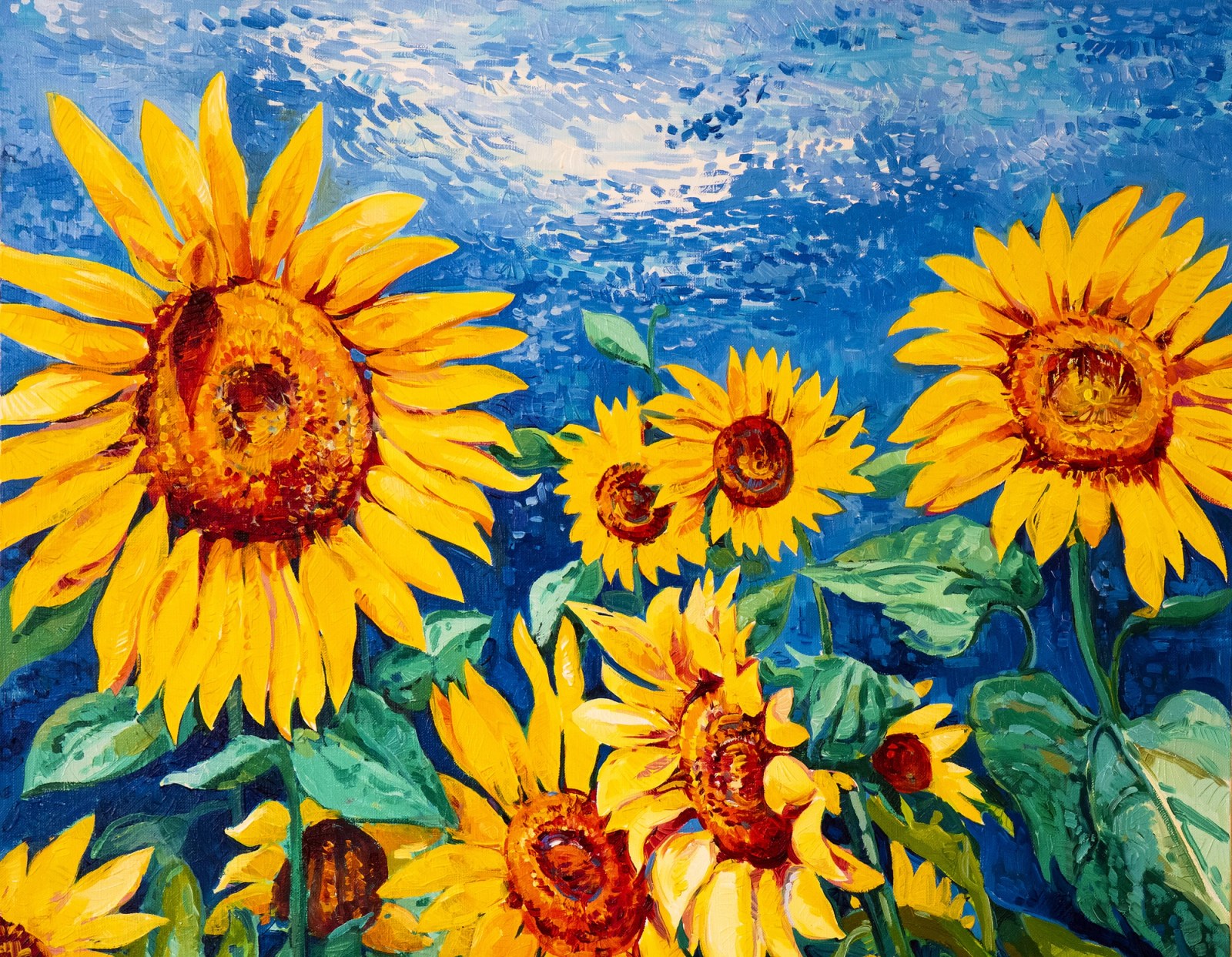 Sunflowers Against a Blue Sky — original oil painting by Ivailo Nikolov