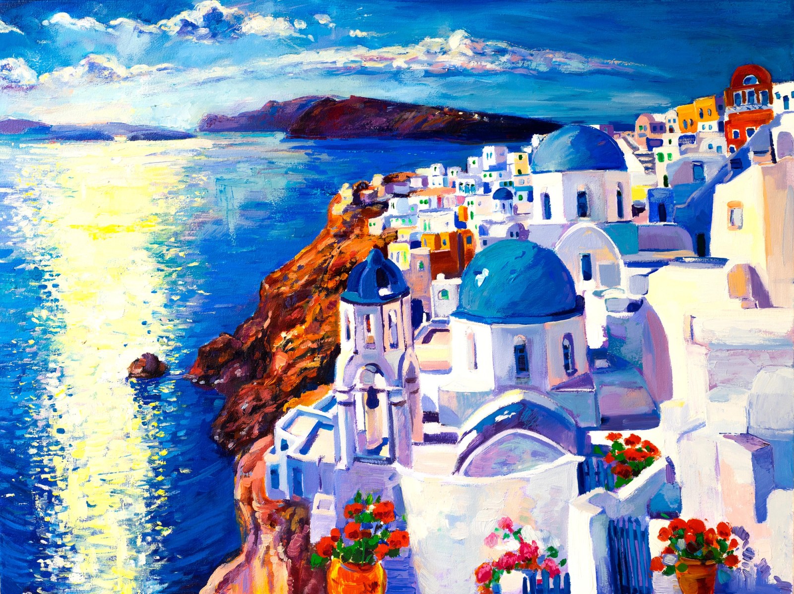 Santorini in the Afternoon Sun — original oil painting by Ivailo Nikolov