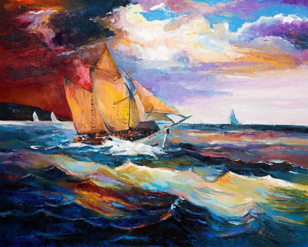 Schooner Among the Swells — original oil painting by Ivailo Nikolov