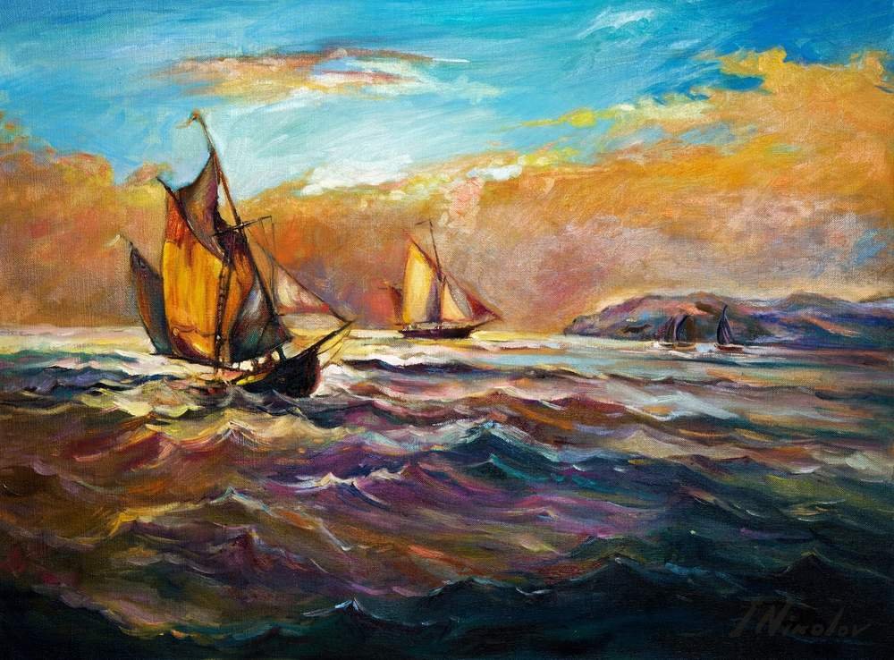 Two Schooners at Sea