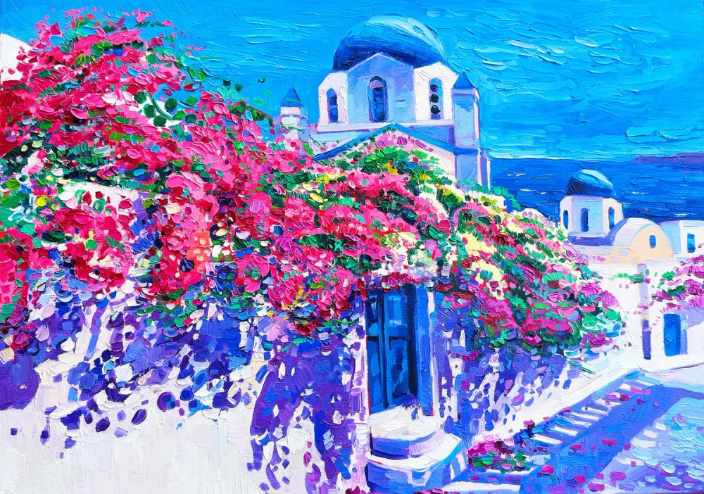 Bougainvillea Over the Blue Domes