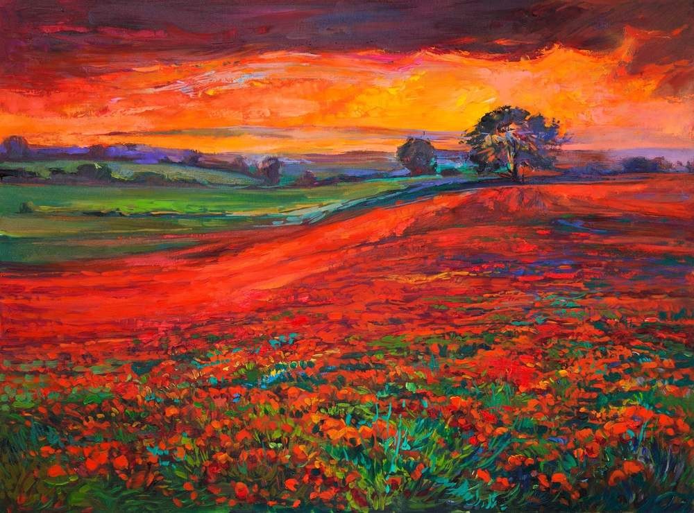 Red Field at Sunset — original oil painting by Ivailo Nikolov