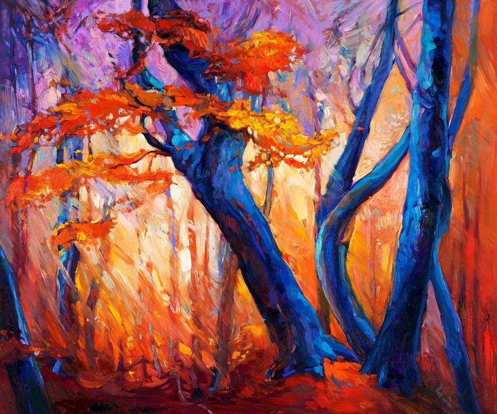 Autumn Forest in Blue — original oil painting by Ivailo Nikolov