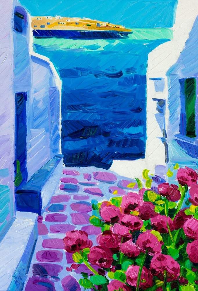 Greek Alley — original oil painting by Ivailo Nikolov