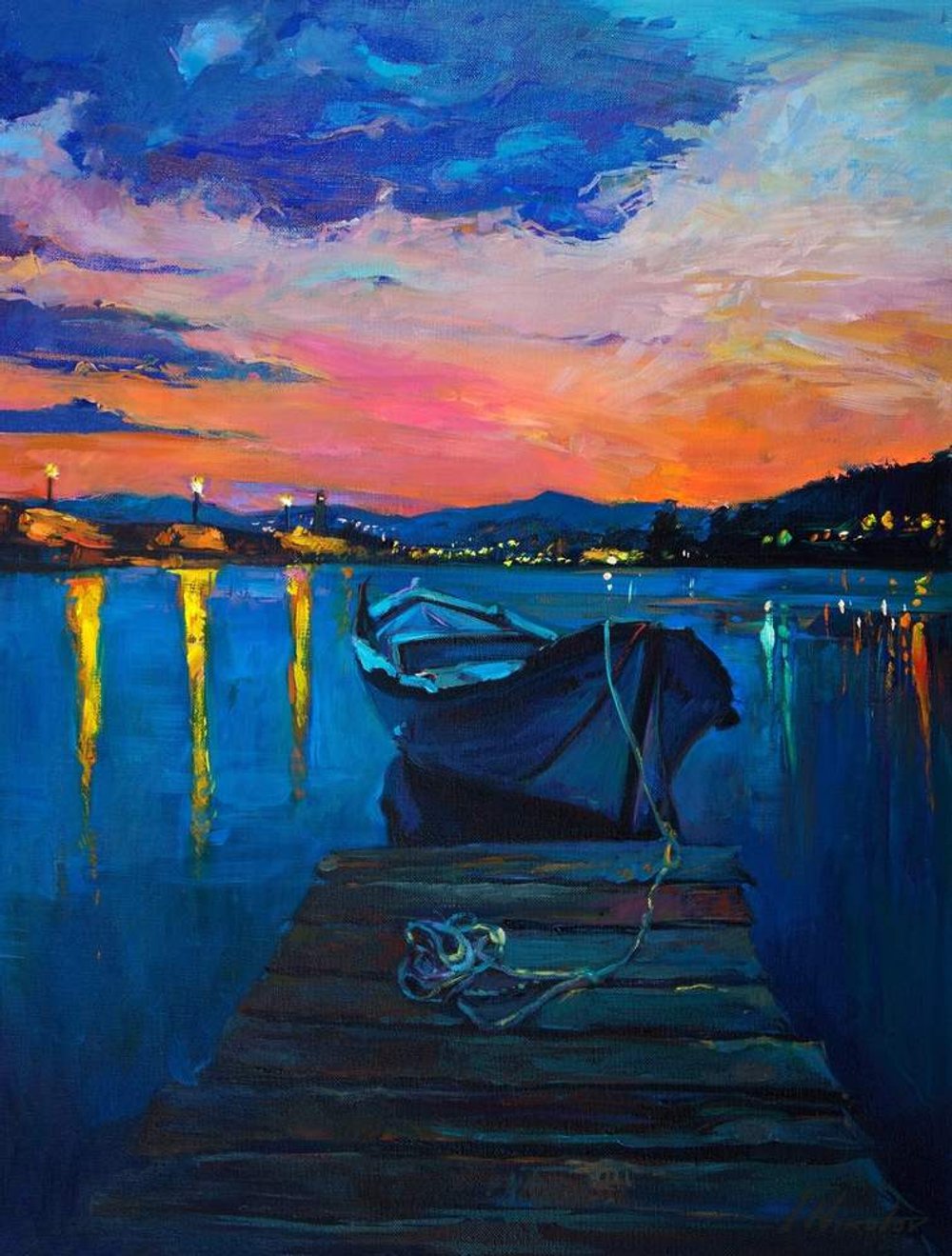 Boat at the Dock, Blue Dusk