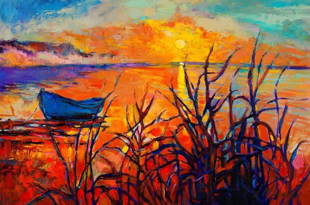 Boat Among the Reeds — original oil painting by Ivailo Nikolov