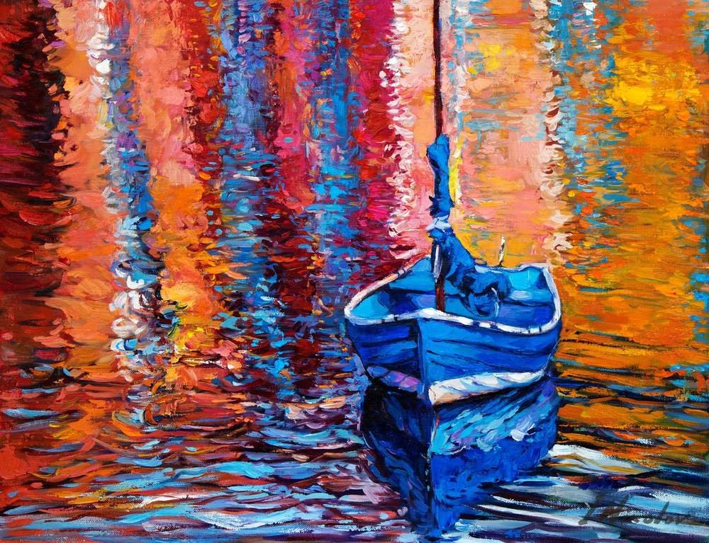 Blue Boat in Reflections