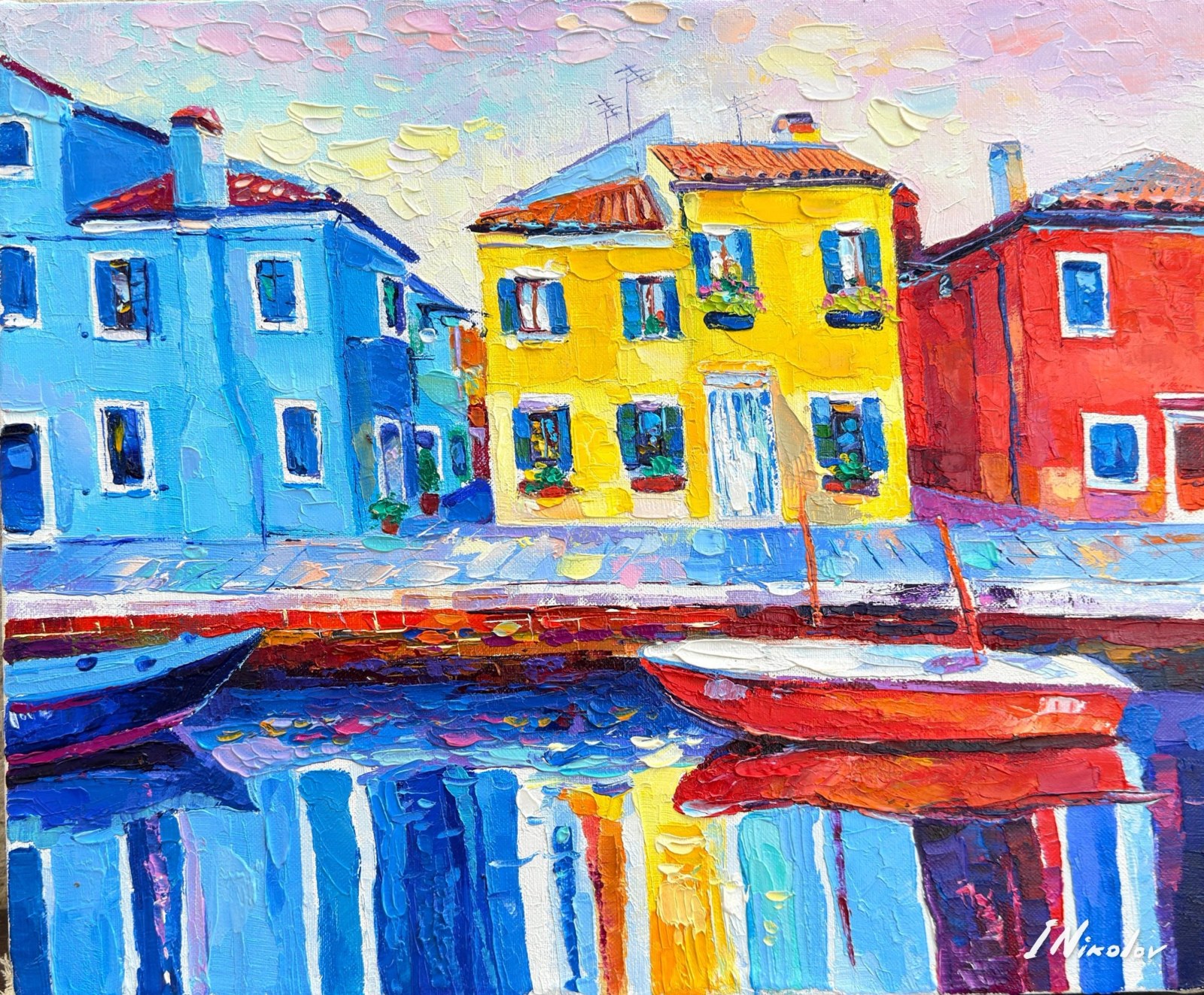 Colourful Houses of Burano — original oil painting by Ivailo Nikolov