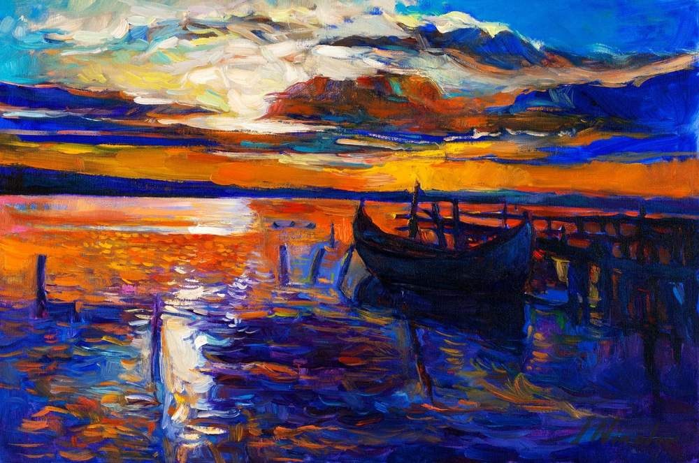 Boat at Dusk — original oil painting by Ivailo Nikolov