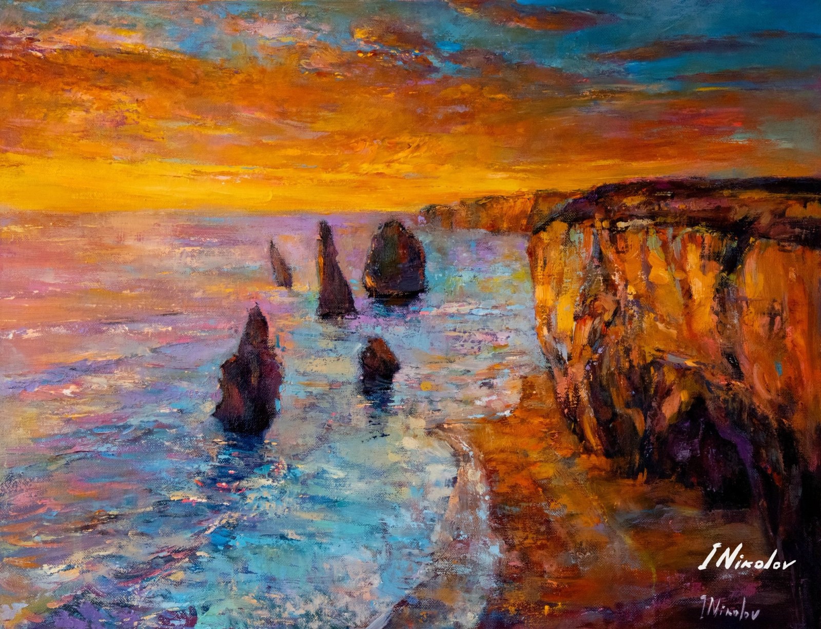 The Twelve Apostles at Sunset — original oil painting by Ivailo Nikolov