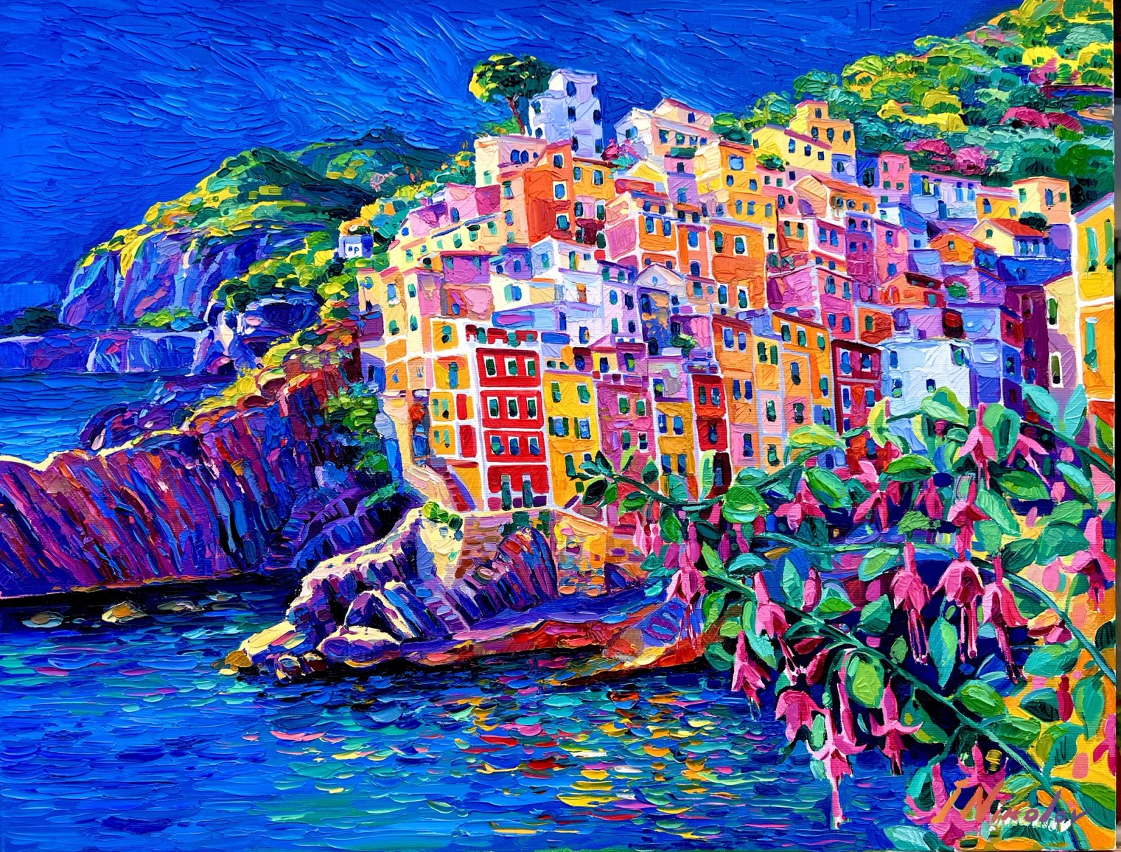 Riomaggiore in Bloom — original oil painting by Ivailo Nikolov