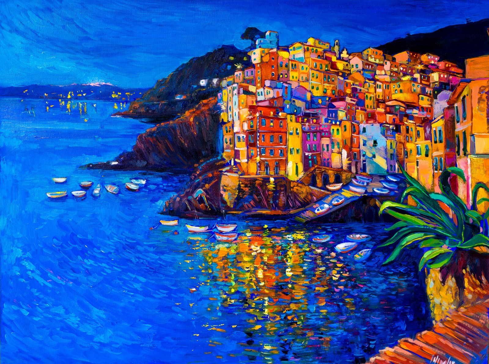 Riomaggiore at Night — original oil painting by Ivailo Nikolov