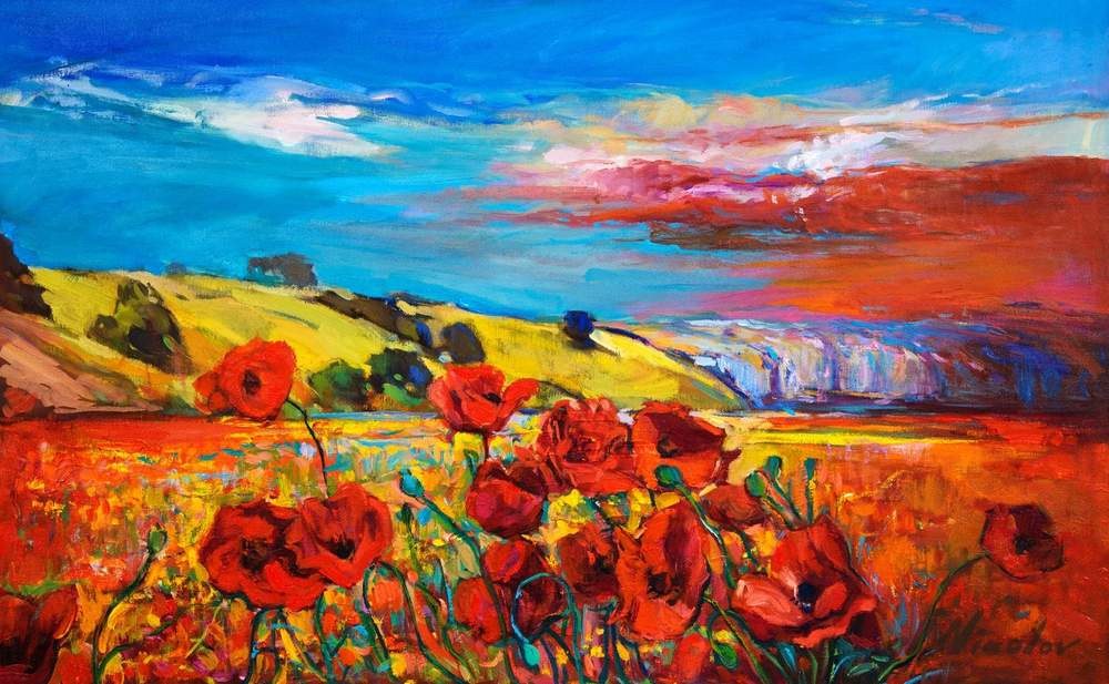 Poppies by the Hills — original oil painting by Ivailo Nikolov