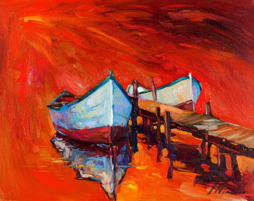 Boats at the Dock — original oil painting by Ivailo Nikolov