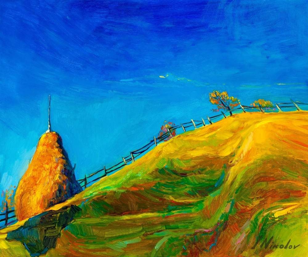 Haystack on the Hill — original oil painting by Ivailo Nikolov