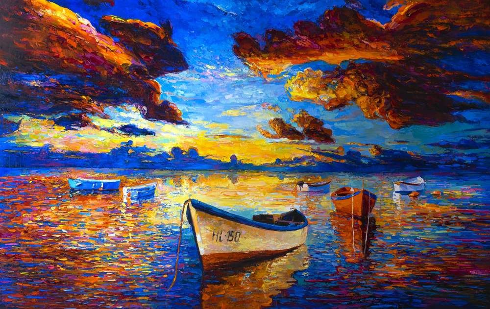 Boats Under a Dramatic Sky — original oil painting by Ivailo Nikolov