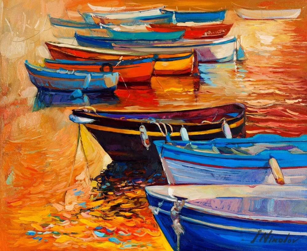 Colorful Boats — original oil painting by Ivailo Nikolov