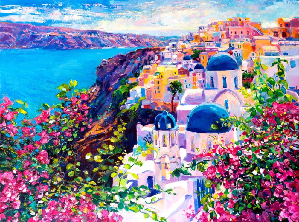 Bougainvillea Above Santorini