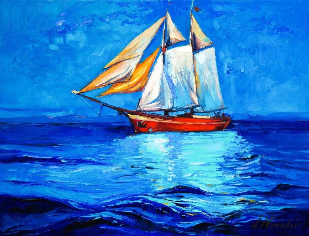 Red Sailboat on Deep Blue Sea