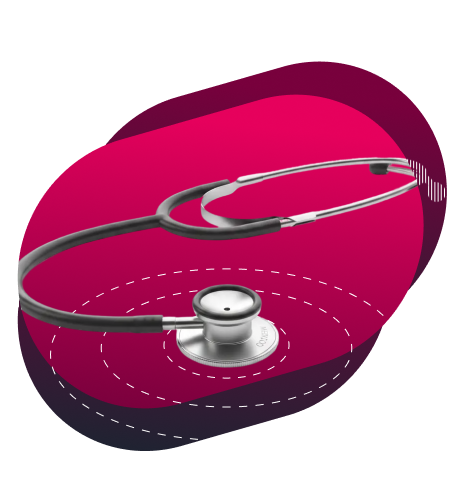 Stethoscope on a magenta pill shape