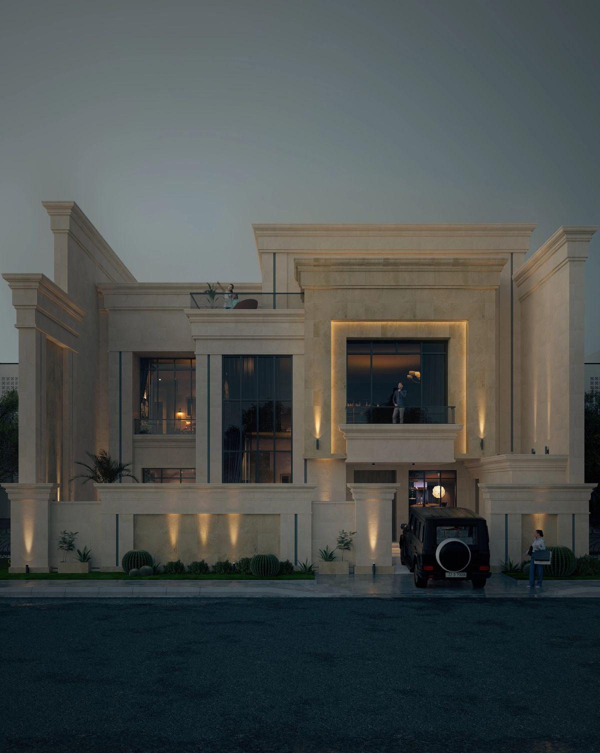 الواجهة الأمامية عند الغروب