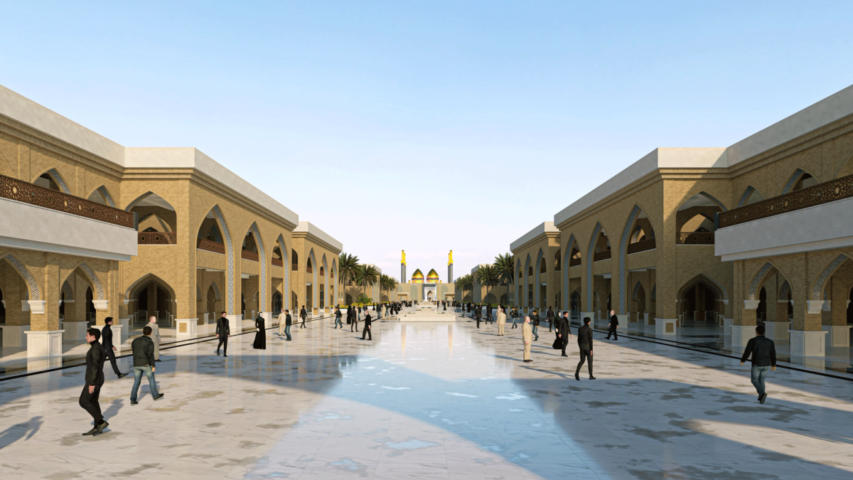 الساحة والممرّ المائي نحو المرقد