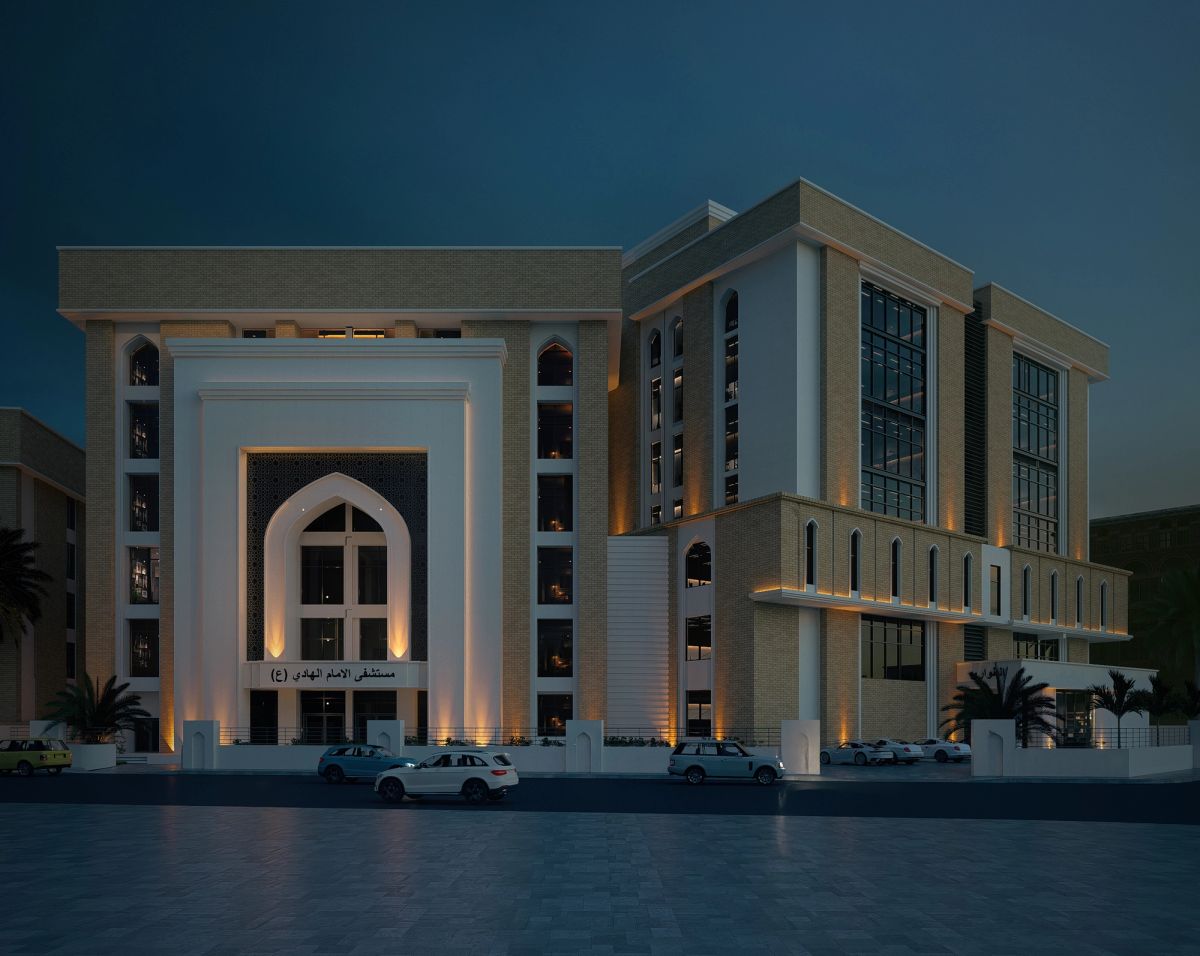 الواجهة الأمامية ليلاً بإضاءة المدخل
