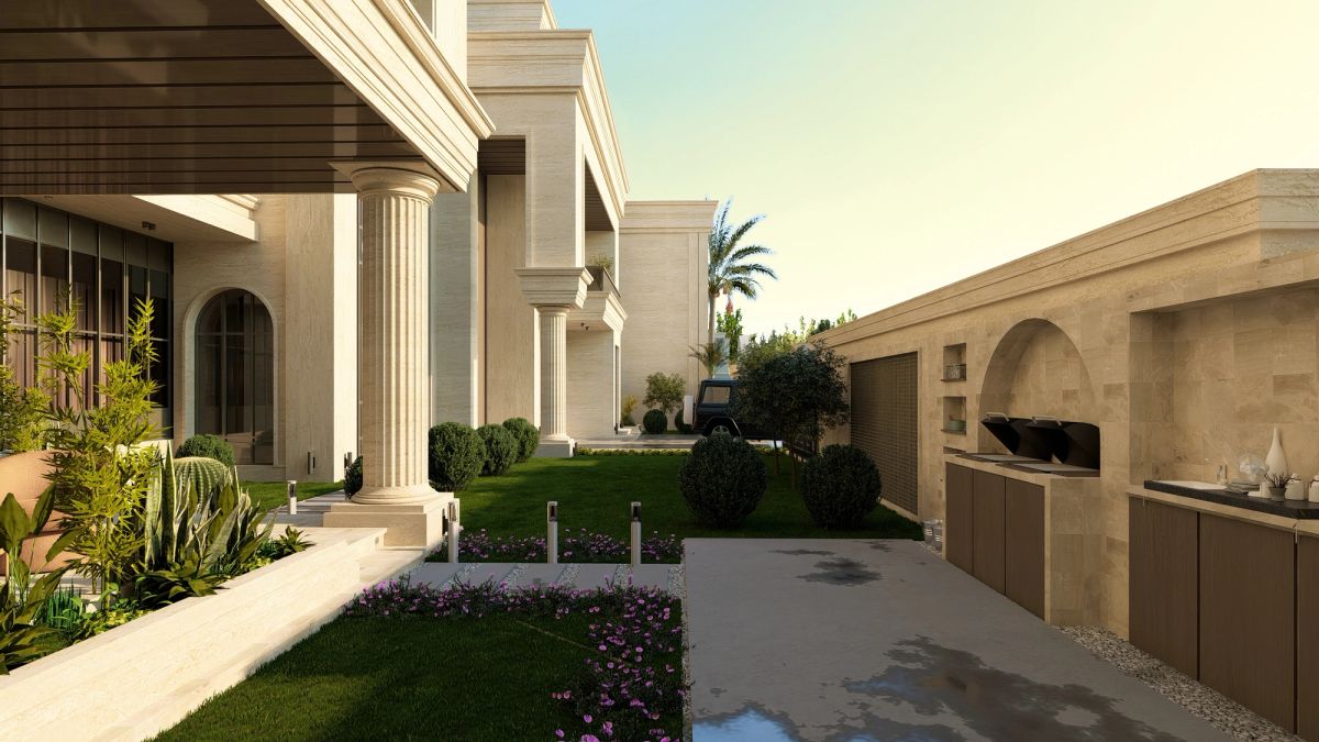الحديقة الخلفية والمظلّة المقوّسة