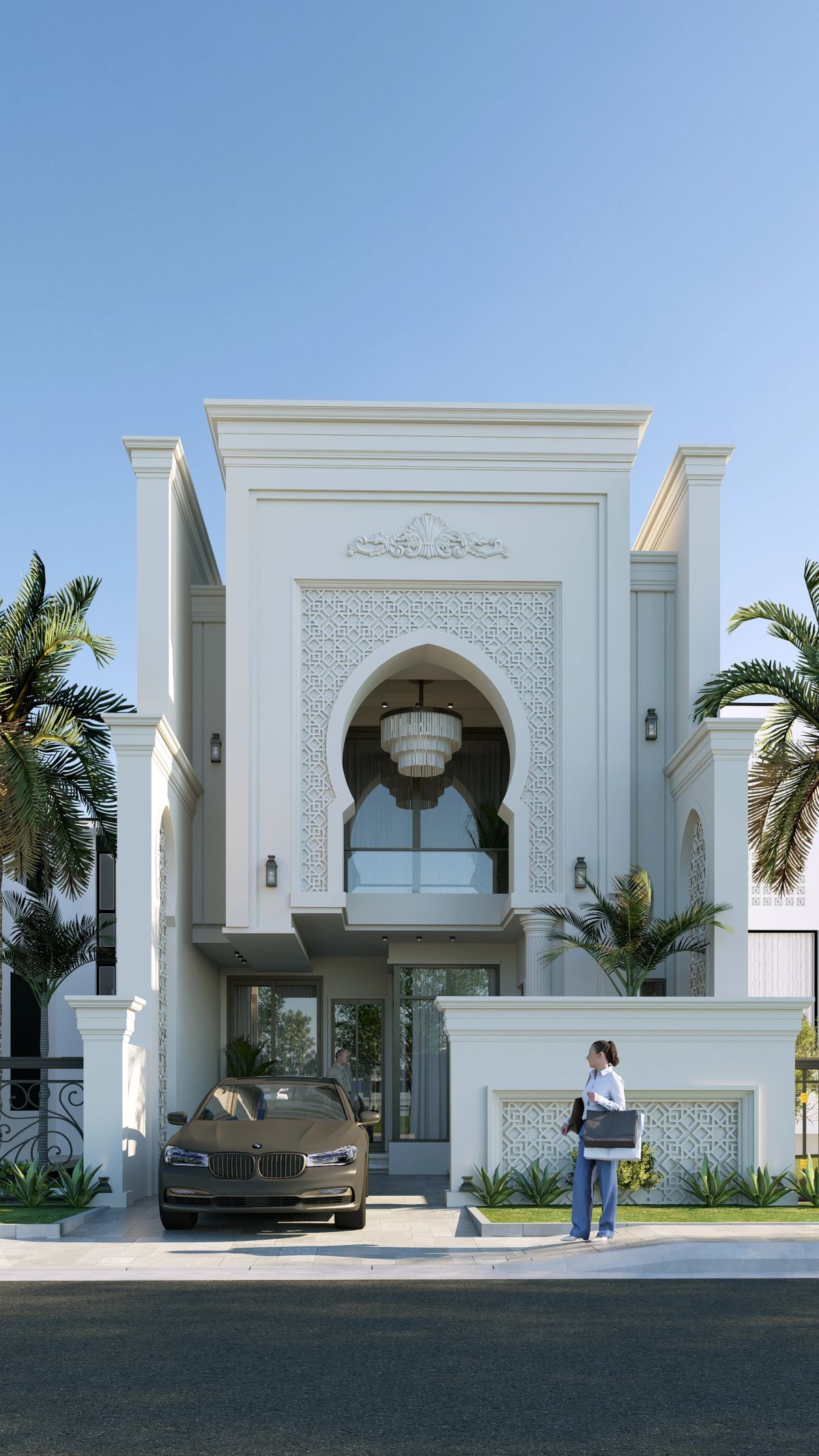 الواجهة نهاراً من الأمام والسيارة عند المدخل