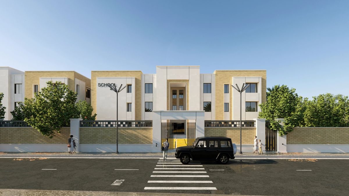 الواجهة الأمامية وممرّ المشاة نهاراً