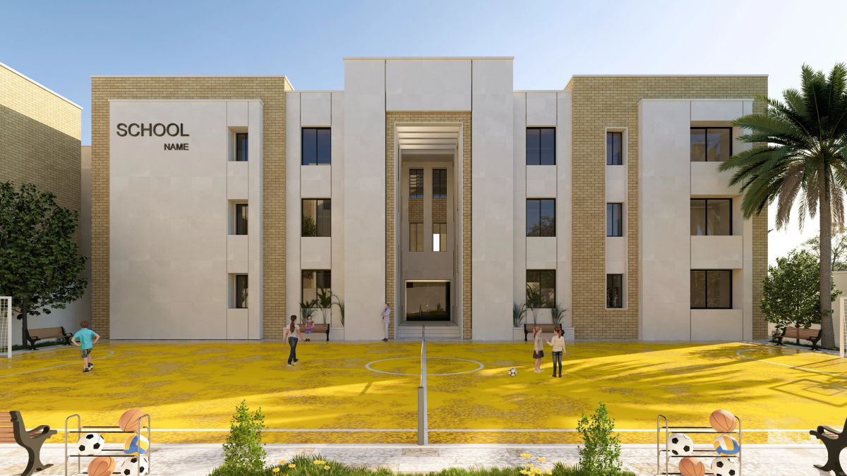 الساحة أمام مبنى المدرسة