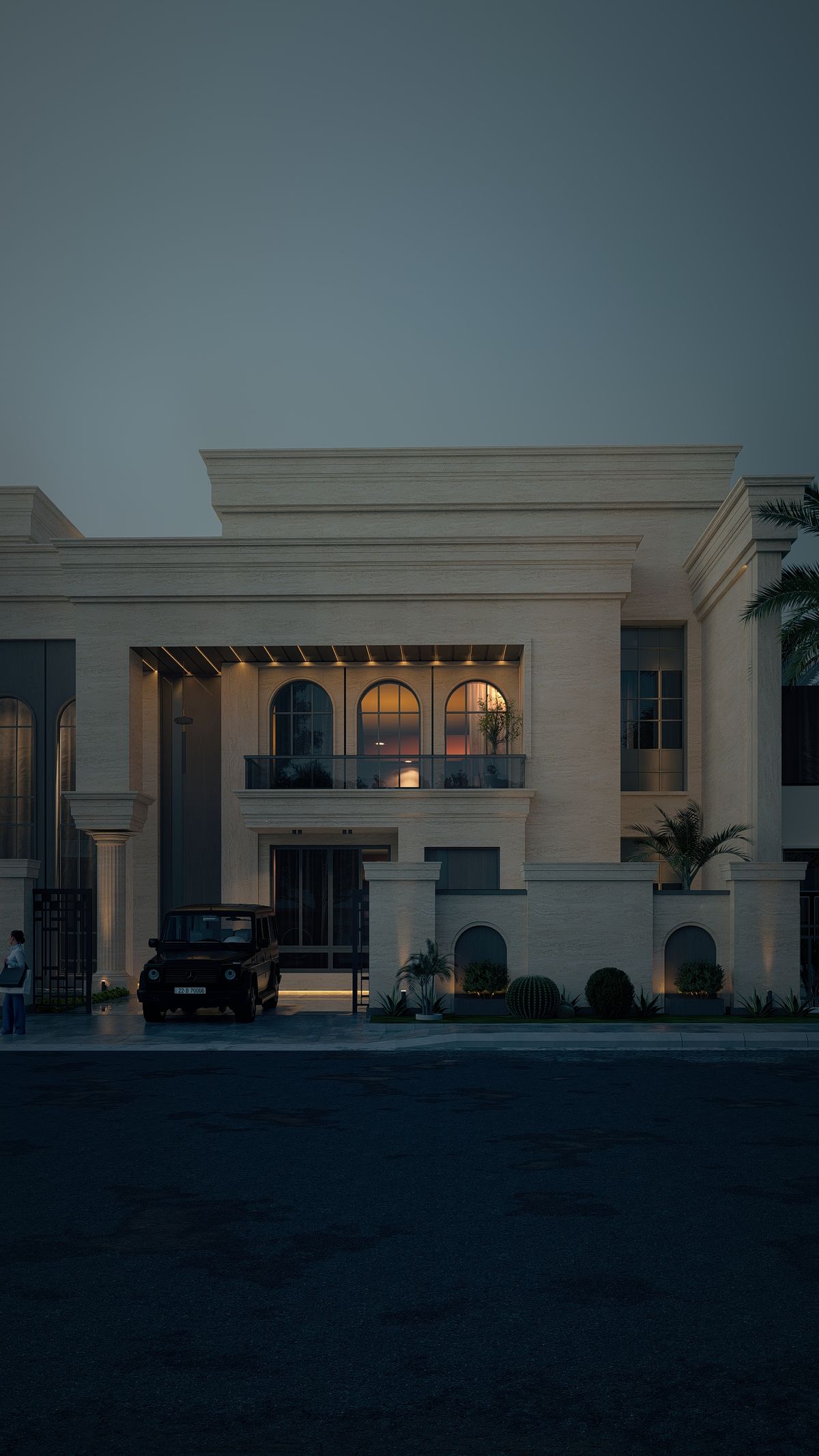 الواجهة الأمامية عند الغروب