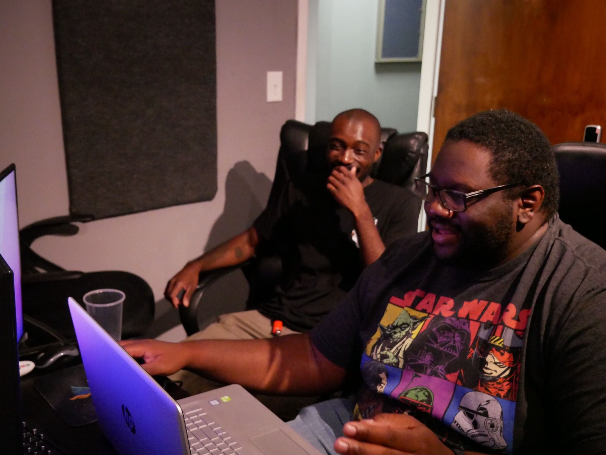 Between takes in the studio